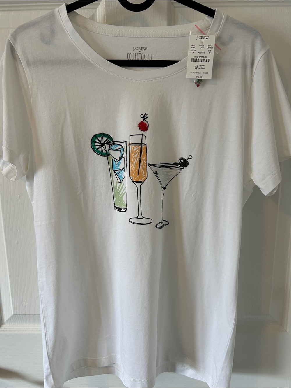 J. Crew White Short Sleeve Tee with Cocktail Glass Artwork